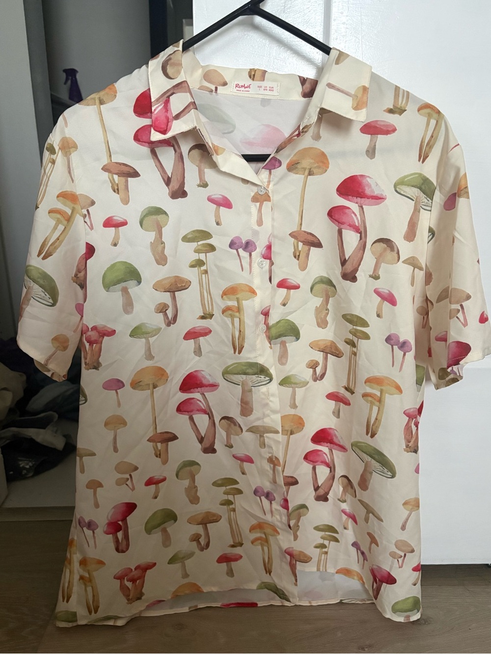 Cream Mushroom Print Short-Sleeve Shirt